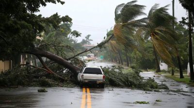 Caída en la vía publica de una palmera